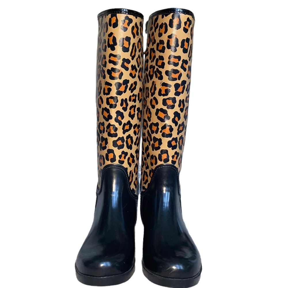 COACH Black and leopard print rain boots preowned /used size 8 NO BOX INCLUDED